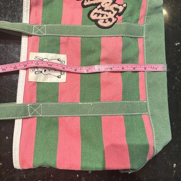Goldie Pink and Green Canvas  Striped Tote Made With Love - Picture 7 of 13